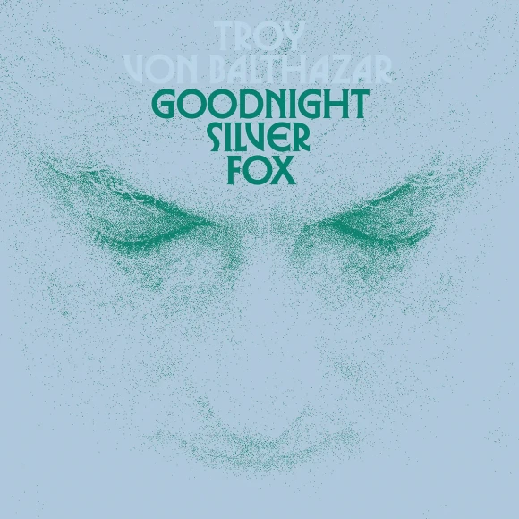 Blue & green cover album with the name in white, the title in green, and the face of the artist from above, the eyes closed.